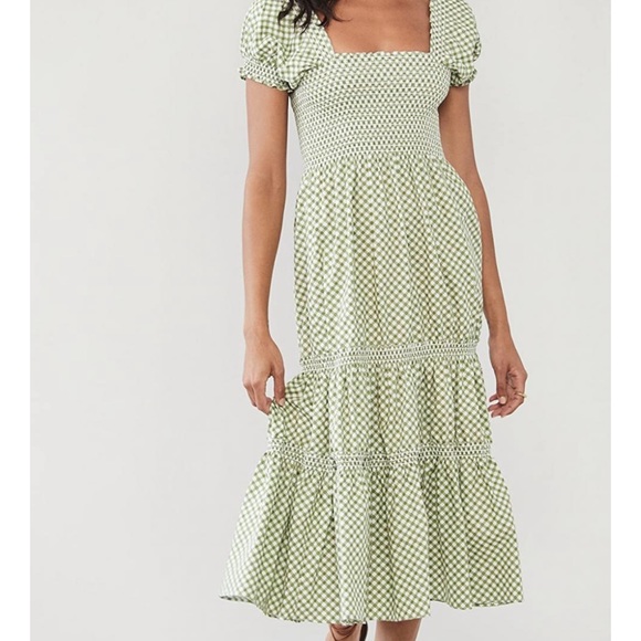 o.p.t Dresses & Skirts - o.p.t Smocked Green Gingham Maxi Dress Size L